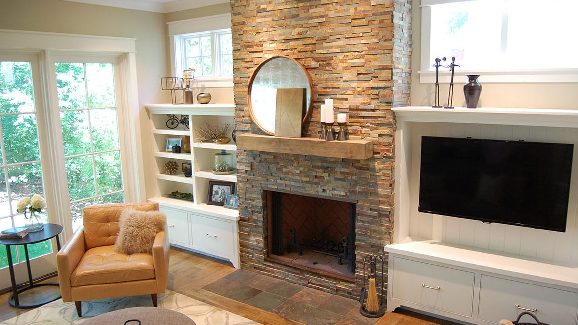 Northbrook Contemporary Farmhouse Natural Stone Fireplace Living Room