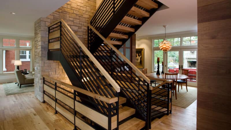 Wilmette Green New Home Construction Salvaged Wood Center Staircase