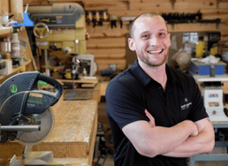 TJ Floyd, Associate Project Manager for Scott Simpson Design + Build, in his tool workshop
