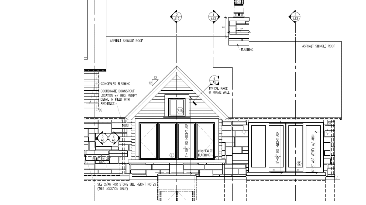 Architectural drawing of modern craftsman home porch exterior with stone detailing